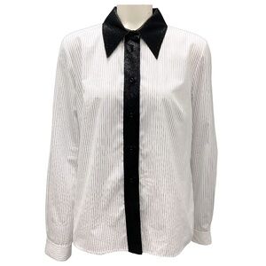 CALLAS WHITE / BLUE / BLACK STRIPED COTTON BLOUSE